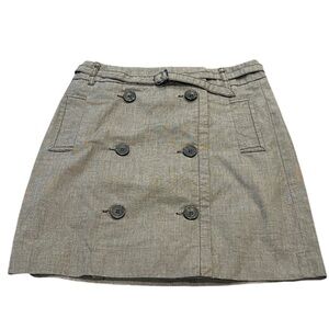 Ann Taylor Loft brown button-front A-line skirt with a self-tie belt 00 Petite